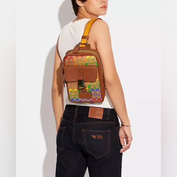 Coach Track Pack In Rainbow Signature Canvas - Picture 14 of 14